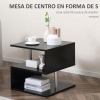 HOMCOM Mesa de Centro Café Mesa Auxiliar de Salón de Forma S con Compartimento Abierto 2 Niveles Diseño Elegante 50x50x50 cm - details 3