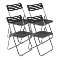The Secret Home Set de 4 Sillas Plegables Negras - Metal y PVC - Ideal para Cocina, Salón, Terraza - Resistente y Confortable - details 0