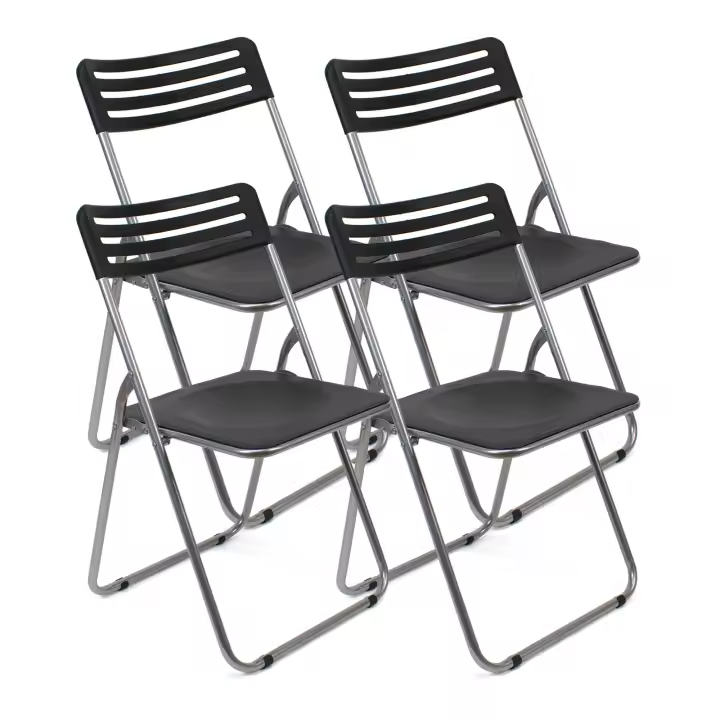 The Secret Home Set de 4 Sillas Plegables Negras - Metal y PVC - Ideal para Cocina, Salón, Terraza - Resistente y Confortable - 1