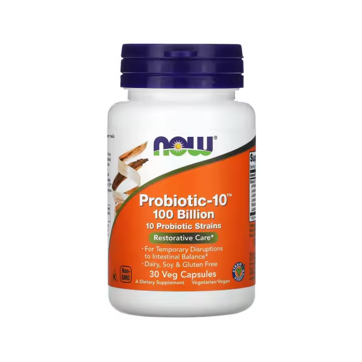 Probiotic-10, Cuidado restaurativo, 100.000 millones, 30 cápsulas vegetales de NOW Foods - 1