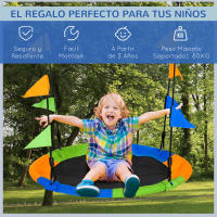 Outsunny Columpio de Jardín Nido Ø100x120-180 cm Altura Ajustable con Cuerdas y Banderas para Niños y Adultos Carga 80 kg Interior y Exterior Multicolor - details 0
