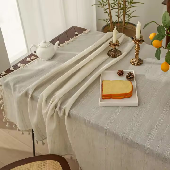 Mantel De Lino Cuadrado Con Borlas Sólido De Algodón Y Lino Para Cocina Comedor Restaurante Fiesta Cubierta De Mesa - 1