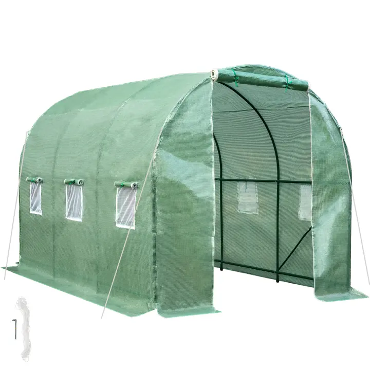 Tectake - Invernadero de plástico tipo túnel con 6 ventanas 343 x 200 x 200 cm  Estructura robusta de metal con revestimiento de polvo  6 ventanas laterales con mosquitera  Altura perfecta para el cultivo - 1