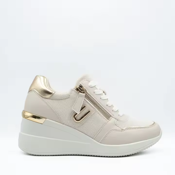 Zapatillas deportivas beige con cuña interna, deportivas con cuña - 1
