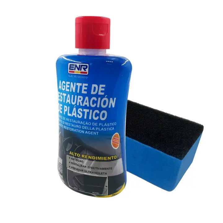 Enerfero-Restaurador De Plasticos Coche,Renovador de Plásticos y Gomas para Automóviles,Restaurador Gomas Viejas Recupera Brillo Interior y Exterior para Lavado en Casa,200ml+Esponja Premium - 1
