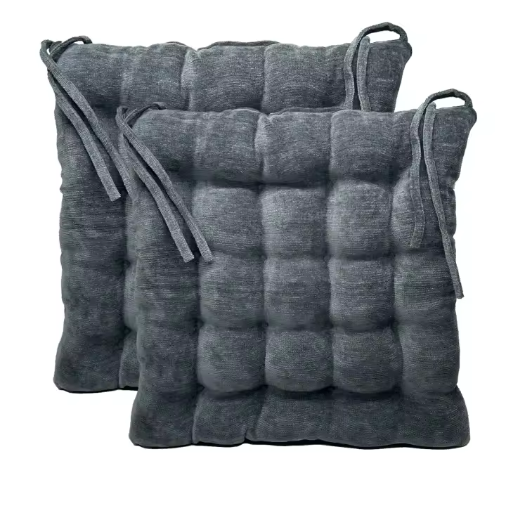 Pack 2 Cojines de Chenilla para Sillas 40x40x5 cm con Correa de Sujeción y Relleno de Fibra Hueca Siliconada, Ideales para Invierno, Oficina y Hogar - 1