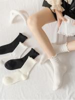 Calcetines Para Mujer 5 Pares En Lote Algodón Transpirable De Media Pantorrilla Estilo Ruffle Negro Blanco Para Primavera Y Otoño - details 0