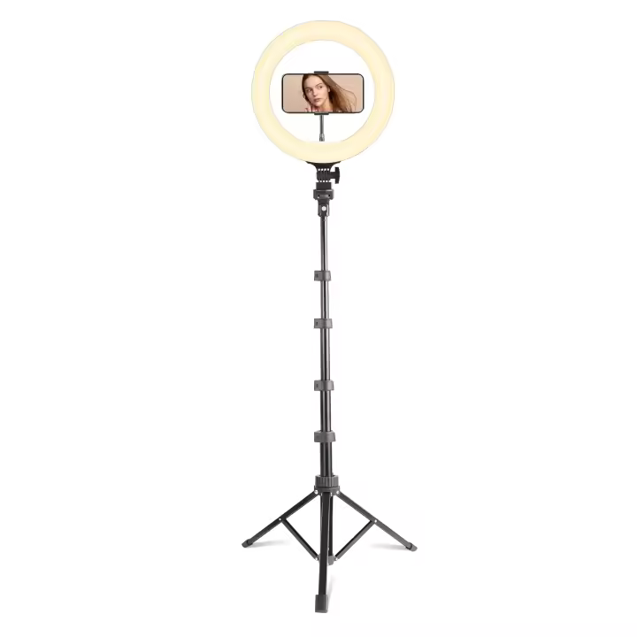 【OFERTA FINAL 2025】Aro de Luz Led 25cm con 2 Tripode, 1 Sobremesa y 1 de Pie, Anillo de Luz 12W con Mando Bluetooth para Control del Móvil, Ringlight con 3 pinzas para Movil,160cm Altura, Potencia y Colores Regulable, para Influencer de Tiktok - 1