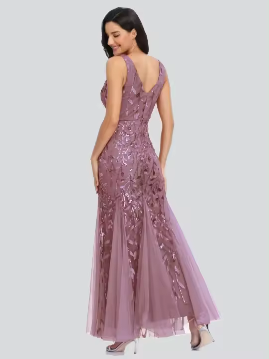 Vestido De Noche Para Mujer Sin Mangas Bordado Con Perlas Silueta De Sirena Escote En V Elegante Vestido De Fiesta Formal Para Palco Escenario - 1