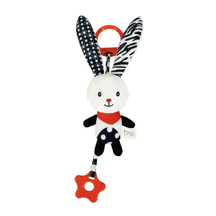 Colgante mordedor BBSKY con forma de conejo, elefante y koala en blanco y negro, colgante para coche BB llamado campana de cobre - 1