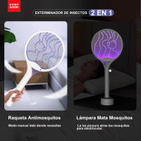AYA MARKT Raqueta Matamoscas Eléctrica 2 en 1,Mata Mosquitos Eléctrico USB Recargable,Luz UV,3Capas de Red,con Soporte,para Casa,Jardín,Camping,Oficina,Restaurante... - details 4
