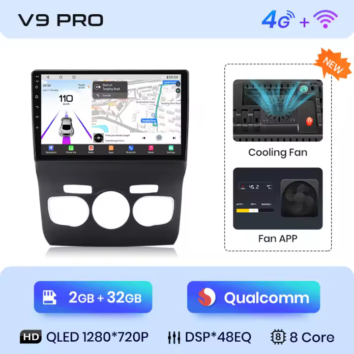 Junsun Android 13 Radio para Citroen C4 2 B7 2013 2014 2015 2016 de Coche con Chip Qualcomm de 8 Núcleos CarPlay Inalámbrico Autorradio Estéreo Pantalla HD Multimedia - 1