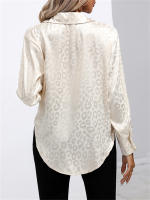 Camisa De Satén Para Mujer Con Cuello Band-collar Y Botones Manga Larga Leopardo Elegante Blusa Casual De Edad Media - details 13