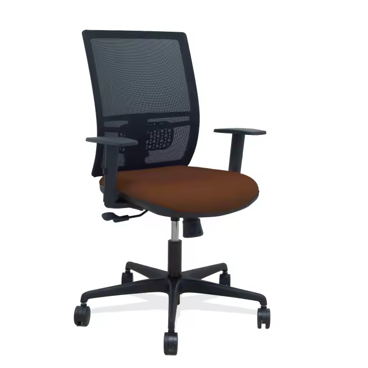 Silla Yunquera sincro malla negra bali marrón oscuro brazo regulable - 1