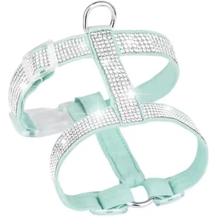 Arnés Ajustable de Gato con Brillantes de Rhinestone Verde - 1