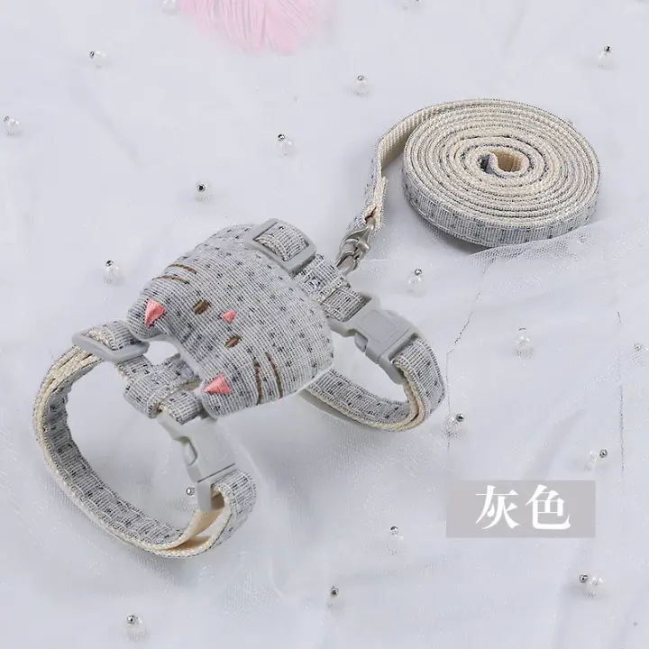 Arnés  para gato de paseo con cuerda, peluche de gatito y ajuste de cuello 12-20cm y cuerpo 18-28cm - Ideal para distancias de 3-10km - 1