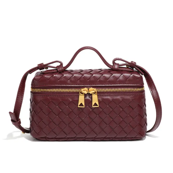 Bolso Cruzado tejido de moda, bolsos cuadrados para Mujer, Bolso de hombro Lindo, mini Bolso de mano de cuero sintético con ASA superior - 1