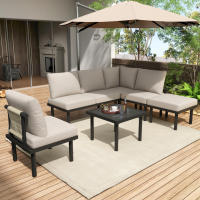 Juego de tumbonas de Jardín con Armado de Hierro galvanizado, juego de 6, juego de muebles de Jardín de Cuerda, Patos regulables, tablero de Cristal Liso, incl. Todos Los cojines de asiento y almohadones, beige/Gris - details 5