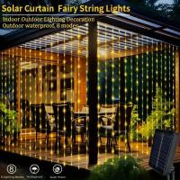 Luces De Cortina Solar De 100 LED Para Exteriores Resistente Al Agua Con Hilo De Cobre Plata 8 Modos Luz De Hada Para Decoración De Hogar Y Fiesta Navideña - details 1