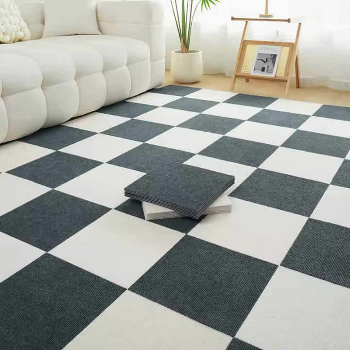 Alfombra cuadrada de empalme de adsorción estilo MUJI popular para dormitorio, lavable, antideslizante, autoadhesiva, de color sólido. - 1