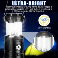 Indoor Camping Solar, Ajustable Lámpara de Camping LED, Impermeable Luz para Acampar de Campaña con Gancho, Luz de Camping para Pesca, Excursión, Jardín, Patio etc. (Negro) - details 5