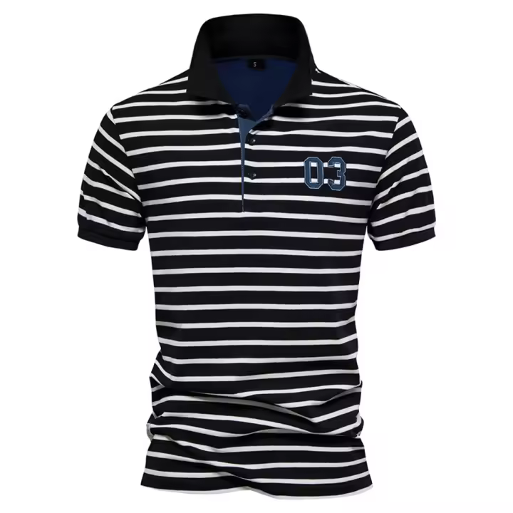 Primavera y novedad de verano, polo para hombre, tamaño europeo, camisa POLO de manga corta a rayas, top de algodón con solapa informal a la moda para hombre - 1