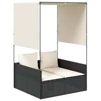 vidaXL Tumbona doble con techo y cortinas ratán sintético Negro, Marrón, Gris Sillas de Exterior Ideal para jardín, playa, piscina, terraza Tumbona Piscina Tumbonas Playa Tumbonas Jardín Exterior - details 2