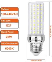 Bombillas LED tipo maíz de 20 W, incandescente bombilla equivalente a 150 W, Luz Blanca fría de 6000 K, bombillas de Rosca Edison E27, 3 piezas - details 0