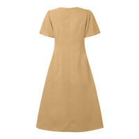 ZANZEA Vestido Elegante De Moda Para Mujer Verano Midi Vestido De Sol Manga Corta V-Neck Cintura Natural Vestidos De Calle - details 5