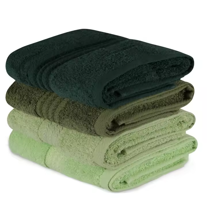 Wellhome Juego de Toallas 4 Piezas Verde Claro, Oliva, Verde y Oscuro 100% Algodón 500 Gr/m² - Suaves y Absorbentes - 1