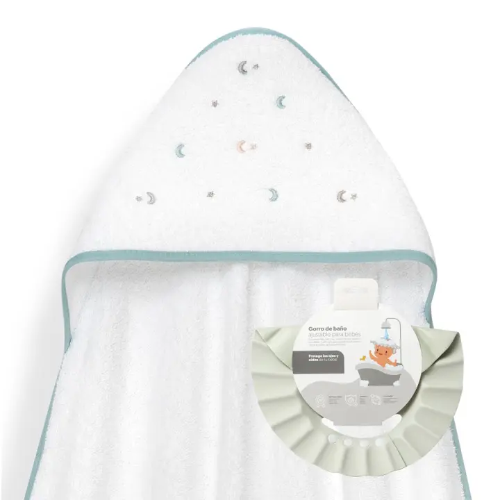 Interbaby - Capa de Baño Bebe | Toalla Bebe con Capucha 100% Algodón, 100x100cm, Unisex | Suave, Cómoda, Secado Rápido | Ideal Recién Nacidos, Bebes y Niños Pequeños | Diseño Estrellitas - 1