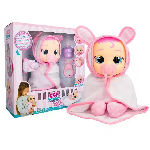 BEBÉS LLORONES Newborn Coney - Interactivo de Lujo Muñeca Newborn con Pulsera Inteligente, lágrimas de Verdad y Accesorios de bebé-Regalo optimo para NIÑOS y NIÑAS a Partir de 18 Meses - 1