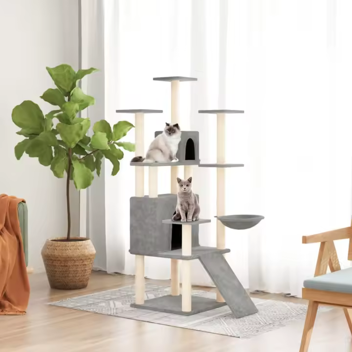 vidaXL Rascador para gatos con postes de sisal 154 cm torre para gatos Color Crema,  Gris claro,  Gris oscuro y mas - 1