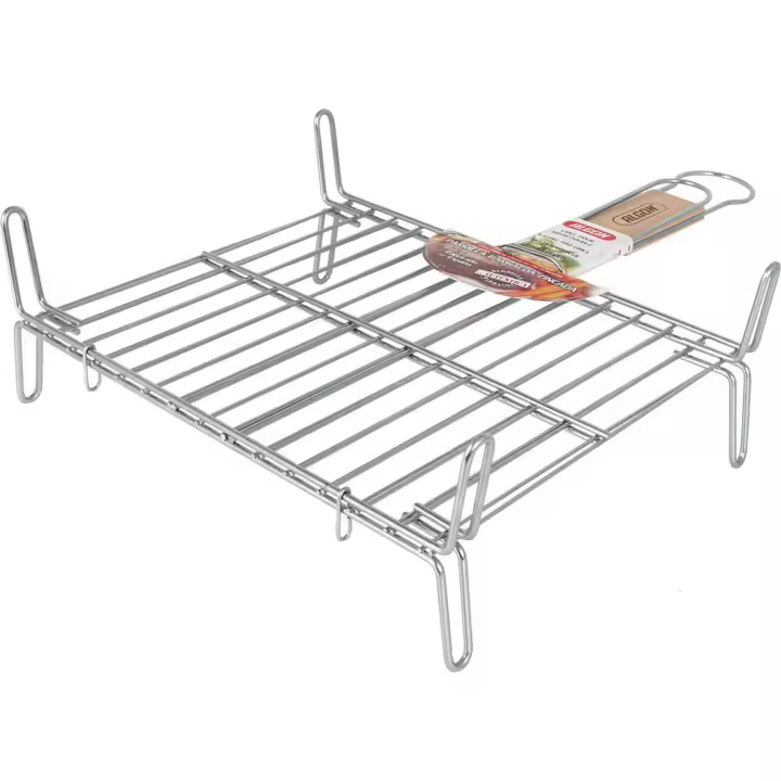 Algon - Parrilla Barbacoa con Mango de Madera - Resistente y Duradera - Fácil de Limpiar - Portátil y Compacta - Ideal para Carnes y Pescados - Versátil para Exteriores - 1