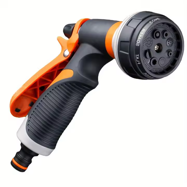 High-Pressure Garden Spray Gun for Outdoor Watering - Adjustable Nozzle, Lightweight Plastic Design, Thread Standard, Orange & Black Handles for Easy Grip - 1