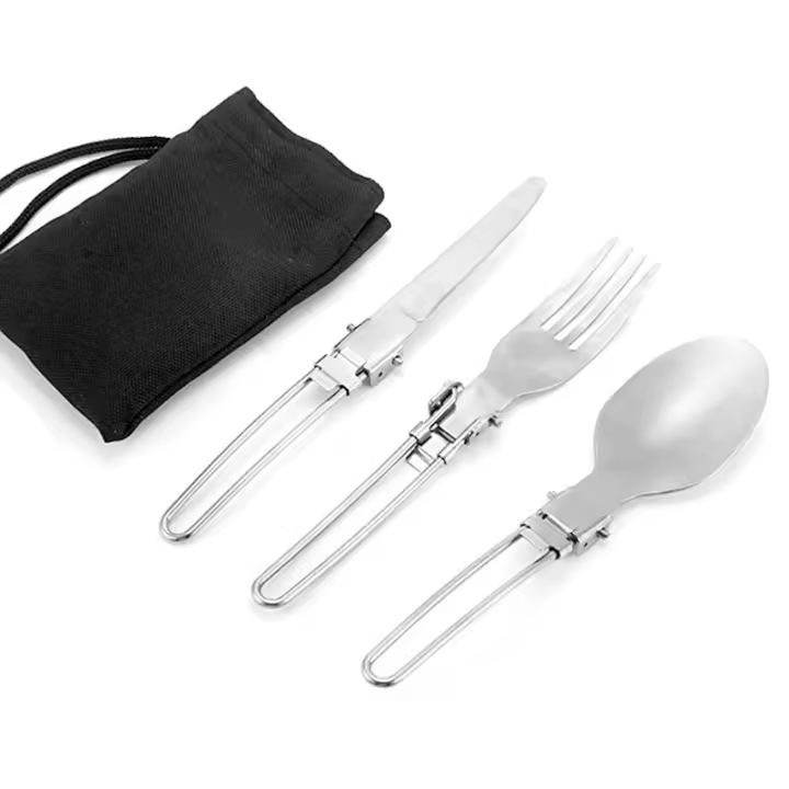 Juego De Utensilios De Acero Inoxidable Plegables Ultraligeros Para Camping Y Cocina Al Aire Libre Incluye Cuchara Y Tenedor - 1