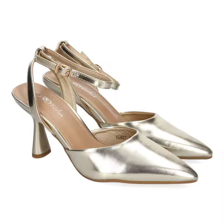 Zapatos dorados de vestir tacón medio salón para mujer YG827 - 1