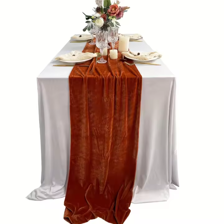 1pc Hermoso Corredor De Mesa De Terciopelo Para Bodas Y Recepciones Decoración Suave De Seda Superficie Para Sala De Estar - 1