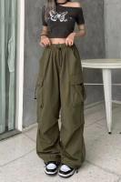 2024 Pantalones Casuales Para Mujer Tech Pantalones Sólidos Cintura Baja Con Cordón Pierna Ancha Estilo Baggy Y2k Streetwear Sobredimensionados - details 2