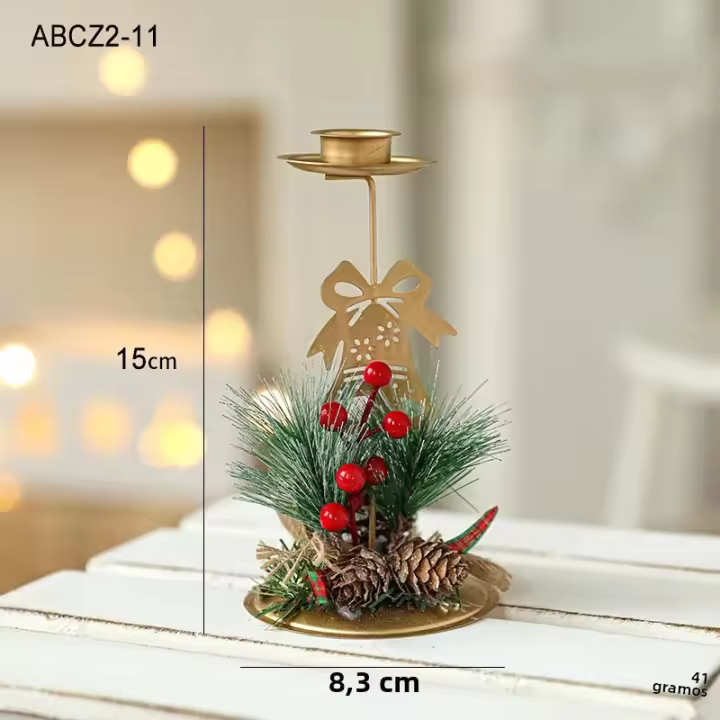 Nueva Decoración De Navidad Candelabro De Oro Hierro Para Ventana Adornos De Pino Para Árbol De Navidad Y Ambiente Con Soporte Para Velas - 1