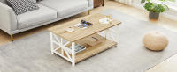Mesa de Centro con 2 Estantes, 100cm Mesa de Café con Redonda, Tablero de Estilo de Moderno en Macro de para la Salón, Beige - details 1
