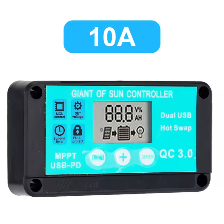 Controlador De Carga Solar MPPT 10A 12V/24V Protección Múltiple Regulador De Panel Solar Pantalla LCD Cargador De Batería 3.0 Rápido - 1