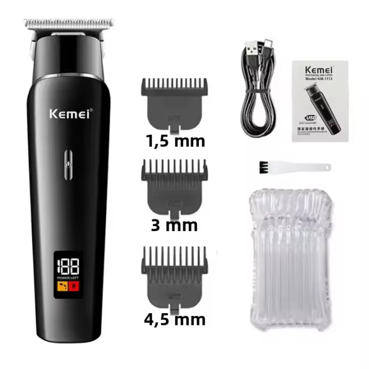 Kit De Pelacabelos Eléctrico Profesional Kemei KM-2290 KM-1113 KM-2026 Para Hombres Corte De Pelo Y Barba Recargable USB Con Cuchilla De Acero Inoxidable - 1