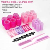 Paquete de 25 rodillos de pelo, clips, peine con divisores, rodillos de pelo pajaritas rosa - details 1