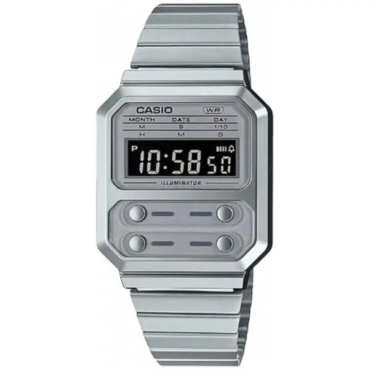 Vintage Reloj A100we-7bef Plateado Unisex - 1