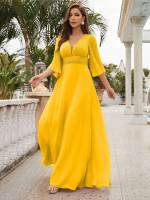Vestido De Novia Maxi Unithorse Con Cuello Encaje Manga Larga Estilo Elegante Para Damas De Honor Material Poliéster Silueta A-Line - details 8