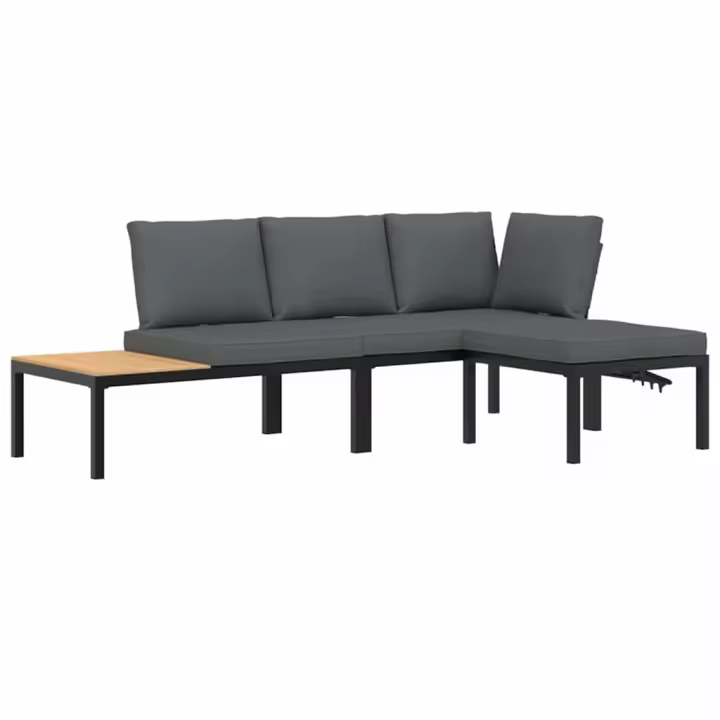 vidaXL Set de sofás de jardín con cojines 3 piezas aluminio negro - 1