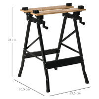 HOMCOM Banco de Trabajo Plegable Portátil con Tableros Ajustables en Ángulo y Distancia Bambú y Acero Carga Máx. 150 kg 63,5x60,5x78 cm Madera Natural y Negro - details 2