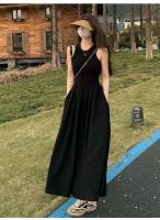 ZMZBCH Vestido Negro De Verano Estilo Hepburn Con Cintura Ajustada Y Falda De Swing Grande Sin Mangas Vestido Largo A-Line Para Mujer - details 4