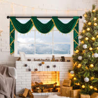 Valance Festivo De Navidad Rojo De Terciopelo Suave Con Caída Rod Pocket Para Decoración Del Hogar Y Cocina Uso Moderno Y Lujo - details 7